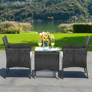 Black Wicker Dining Chairs with White Cushions (2-Pack)