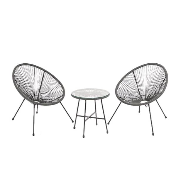 SUNRINX 3-Pieces Wicker Outdoor Acapulco Terrace Furniture Bistro Set in Gray