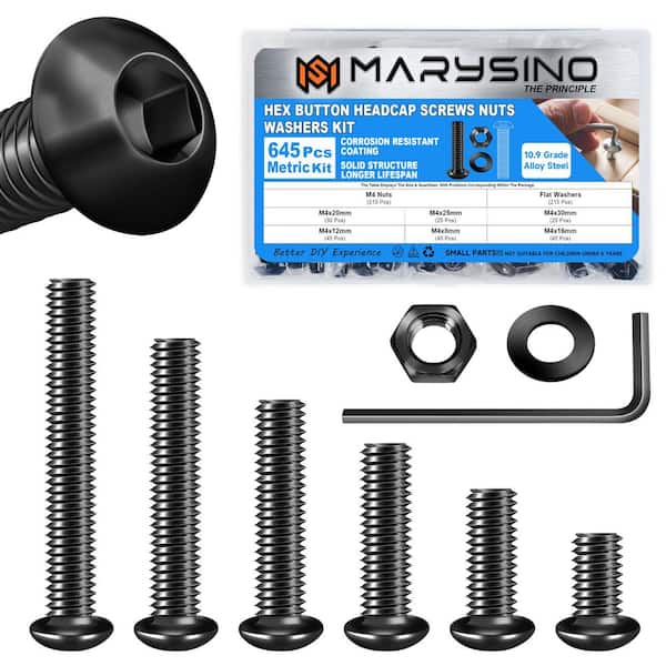 645-Piece M4 Screw Nuts and Bolts Assortment Kit 304-Stainless Steel Hex Button Head Cap Metric Screws Bolts Set Screws