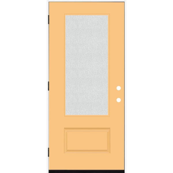 Legacy 36 in. x 80 in. 3/4 Lite Rain Glass RHOS Jackfruit Finish Fiberglass Prehung Front Door