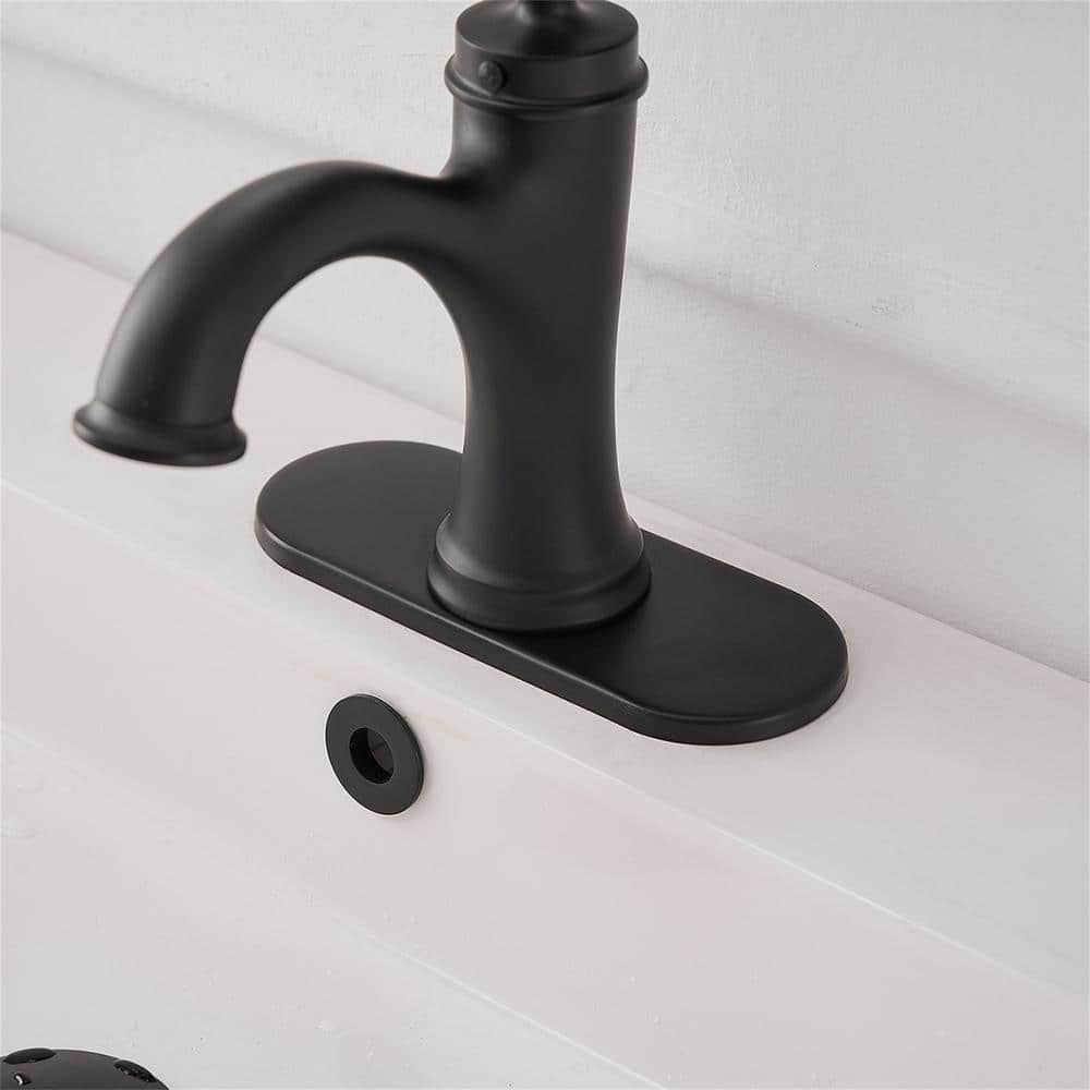 Matte Black Brass Single Handle Bathroom Faucet with Drain Kit