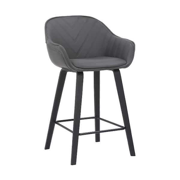 Armen Living Crimson 26" Counter Height Gray Faux Leather and Wood Stool