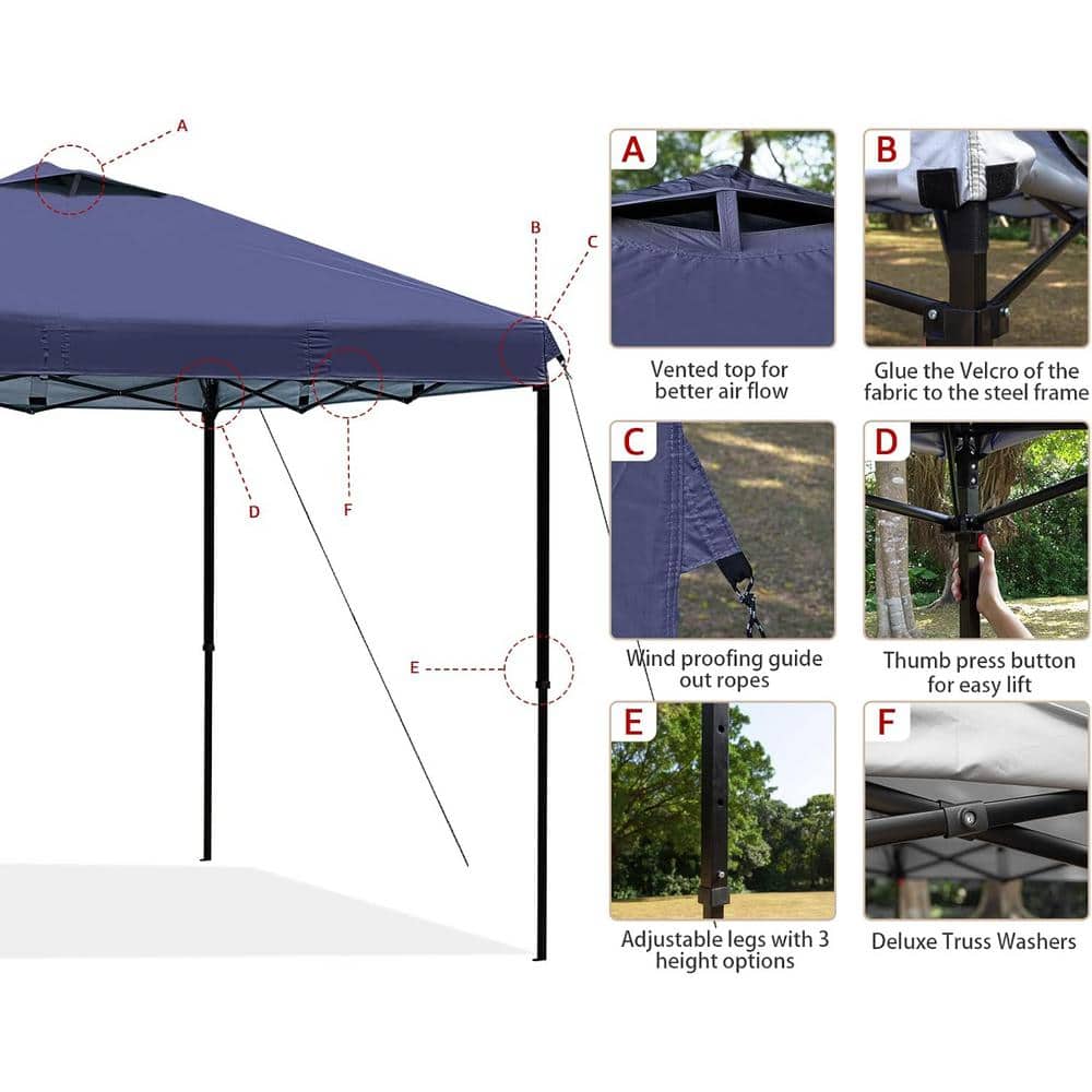 Navy Blue 10x10 Outdoor Pop-Up Canopy Tent with Adjustable Legs