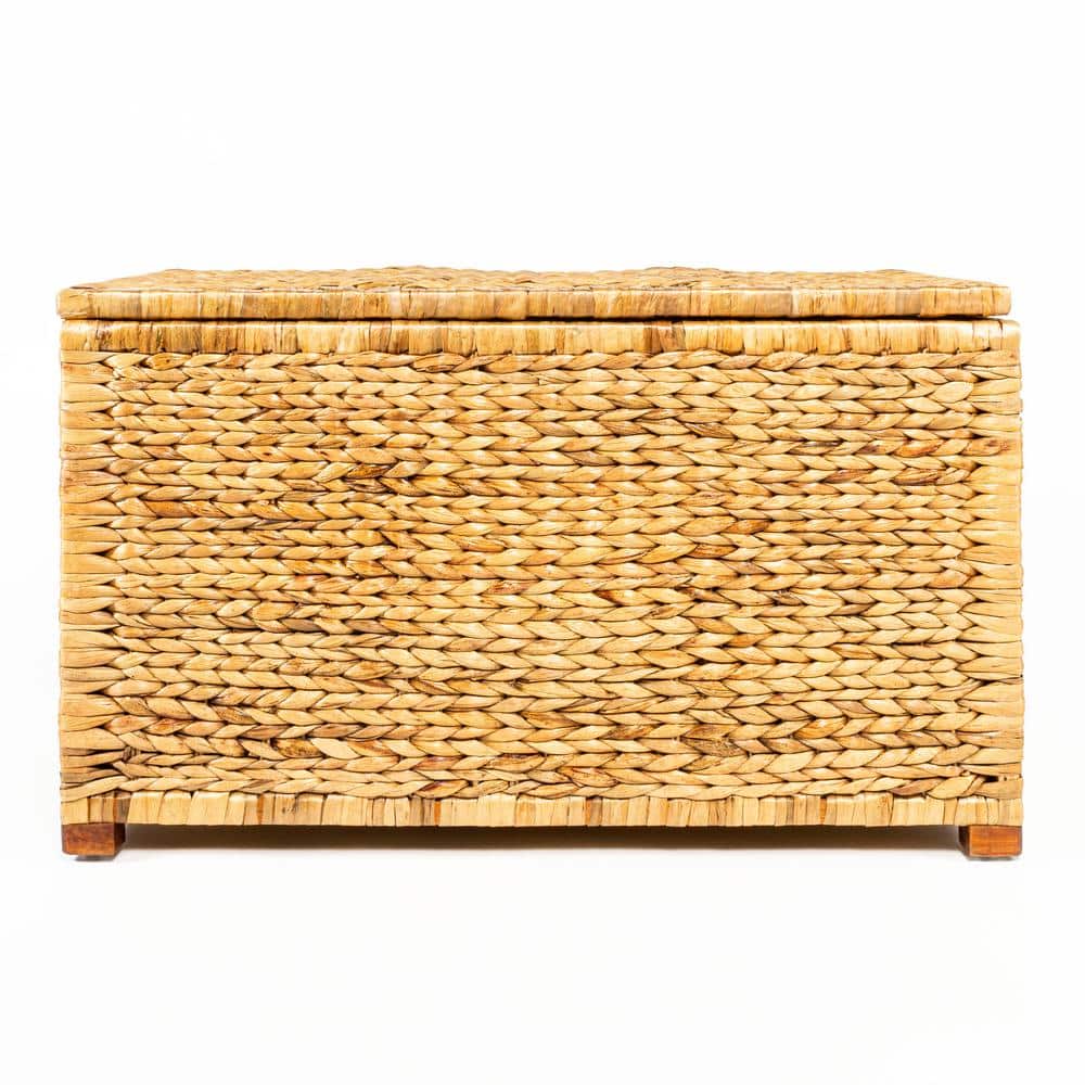 Natural Handwoven Wicker Weave 30" Storage Trunk with Wooden Frame