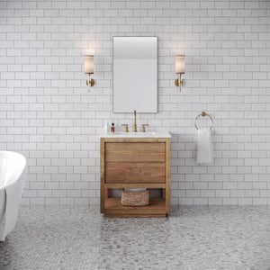 Oakman 30 in. W x 22 in. D x 34.3 in. H Single Sink Bath Vanity in Mango Wood with White Marble Top, Basin and Faucet