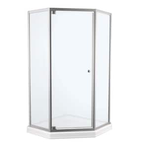 Foundations 38 in. L x 38 in. H W x 74 in. H Corner Shower Kit with Pivot Framed Shower Door and Shower Pan
