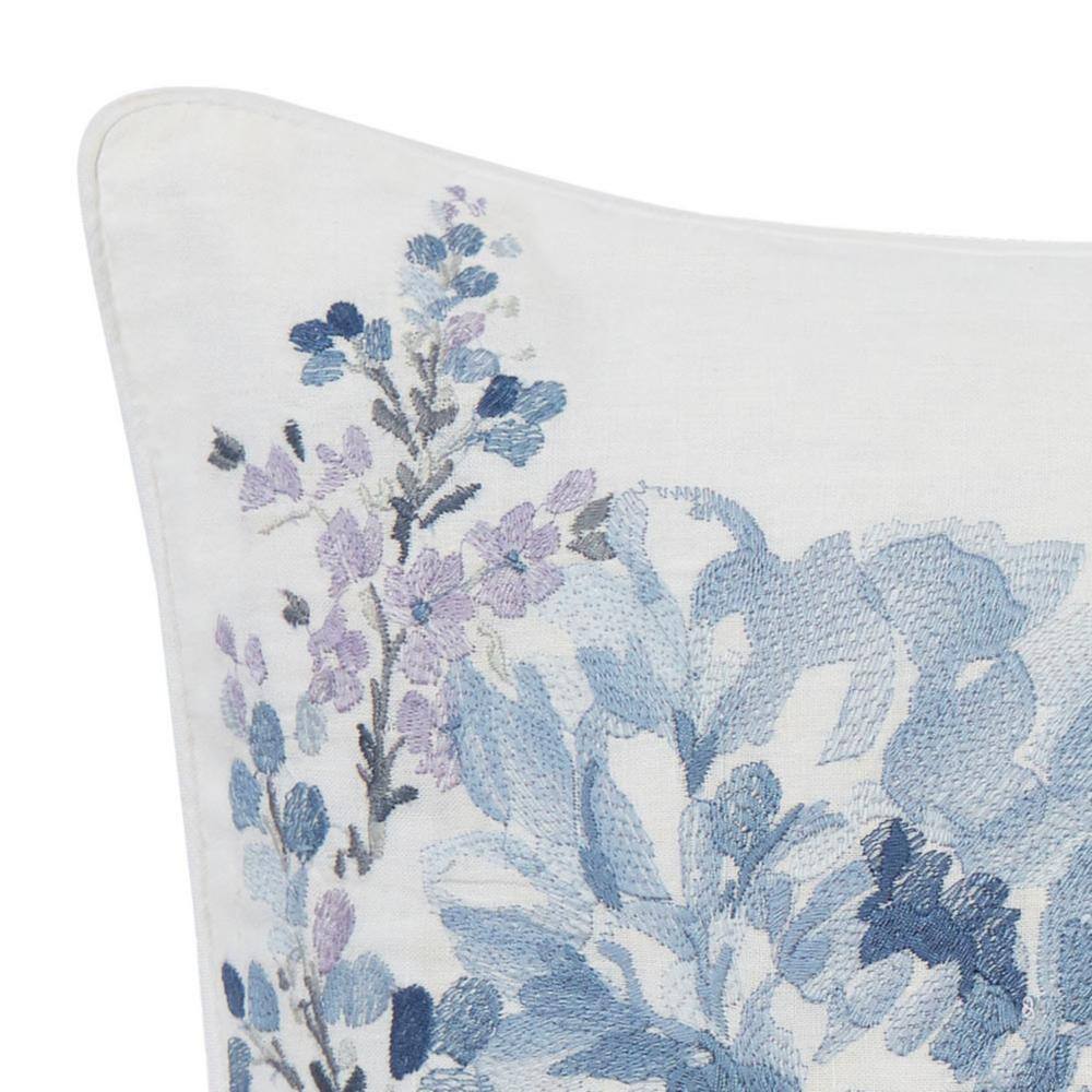 Chloe 16" Blue and White Embroidered Floral Throw Pillow