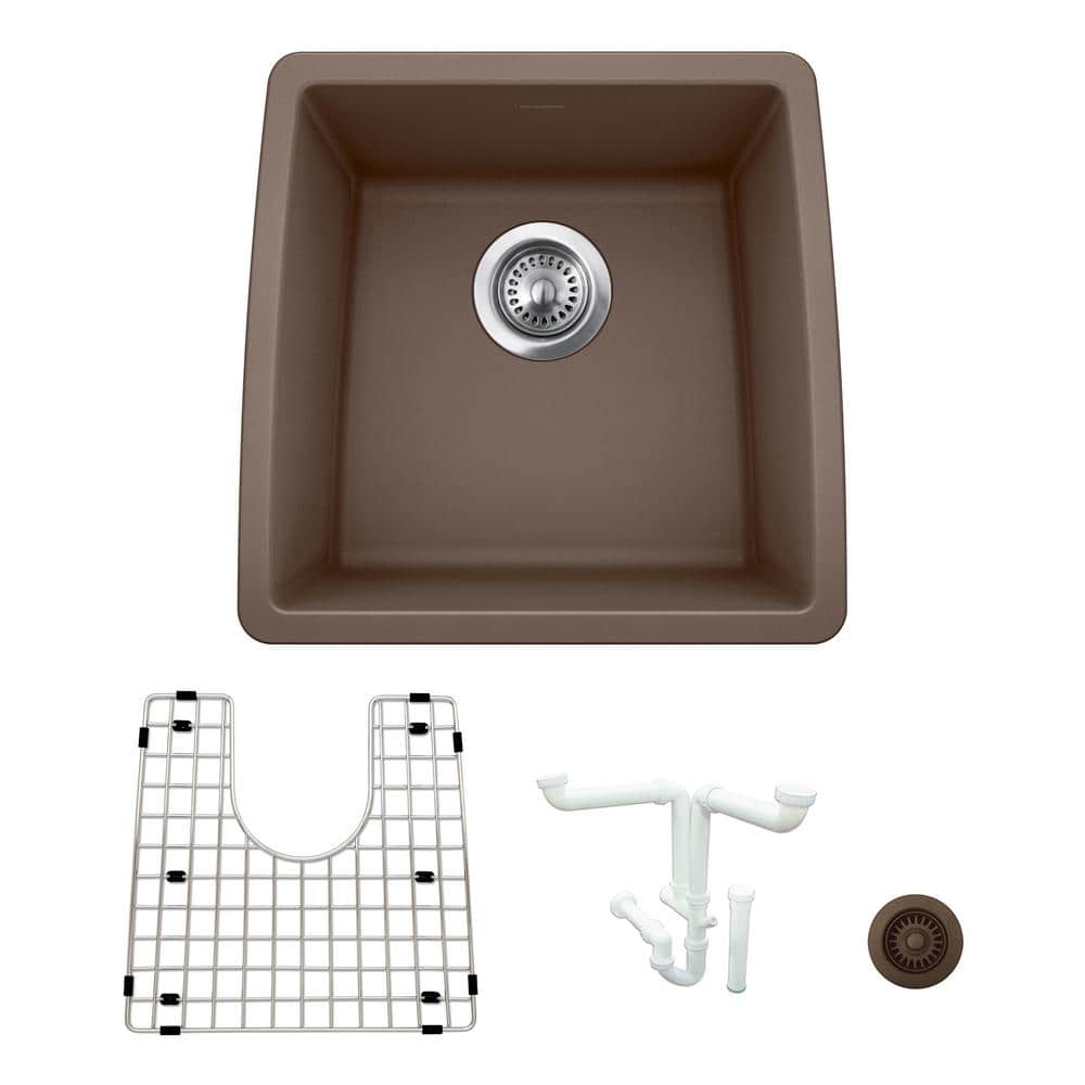 Performa Granite Composite 17.5 in. Undermount Bar Sink Kit in Cafe with Ac