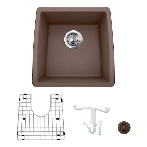 Blanco Performa Granite Composite 17.5 in. Undermount Bar Sink Kit in Cafe with Accessories