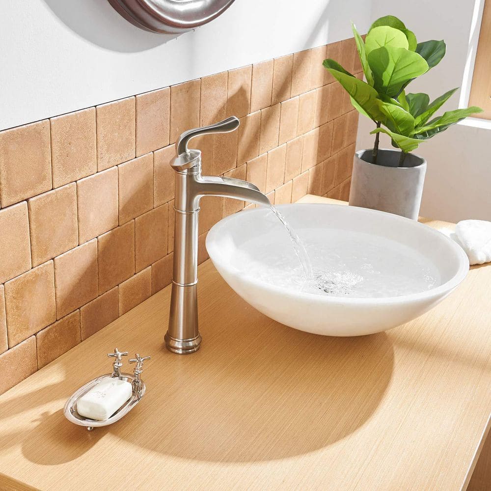 Brushed Nickel Waterfall Vessel Bathroom Faucet with Lever Handle