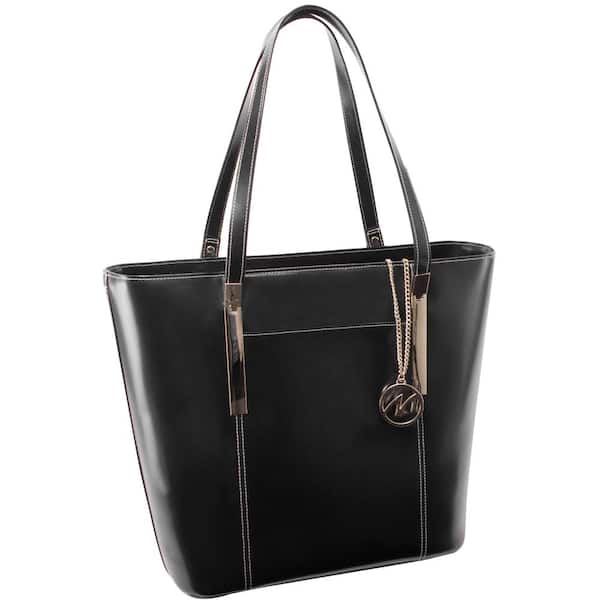 DEVA, Black Leather Ladies' Tote Bag with Tablet Pocket
