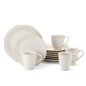 French Perle 12-Piece Traditional Pale Ivory Stoneware Dinnerware Set (Service for 4)