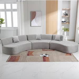 136.6 in. Stylish Curved Sofa Sectional Sofa Chenille Fabric Sofa Couch with 3 Throw Pillows for Living Room, Grey