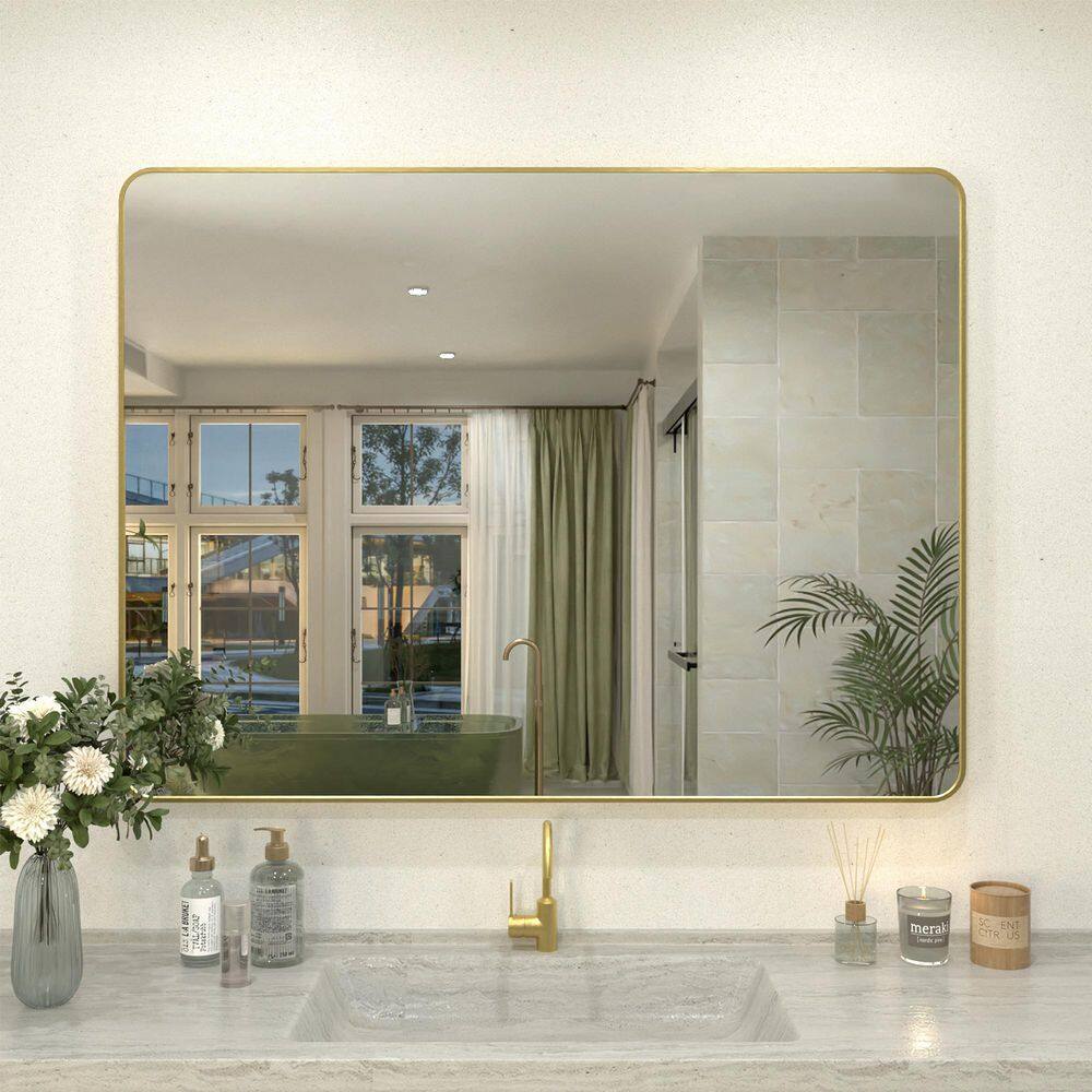 Zyphi 48 in. W x 36 in. H Rectangular Framed Wall Bathroom Vanity Mirror in Brushed Gold price history on PriceWatchPro