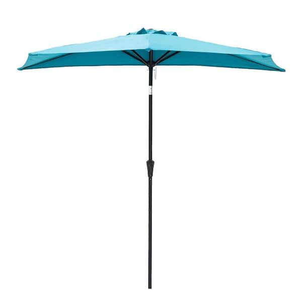aqua blue 9 ft patio umbrella Unbranded 9 ft. Aluminum Market Half Patio Umbrella in Aqua Blue with Push  Button Tilt Z0795SNHWT