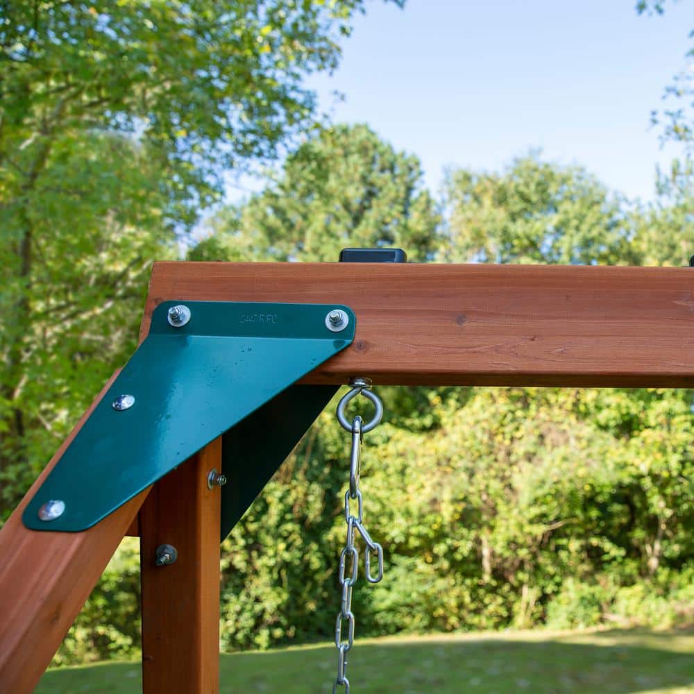 Ranger Plus Cedar Wooden Swing Set with Slide and Climbing Wall