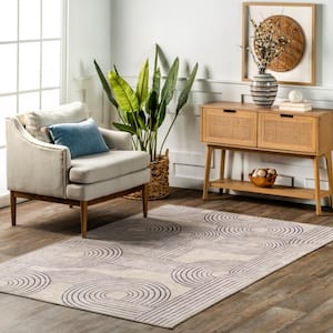 Marestella Machine Washable Beige And Navy 5 ft. x 8 ft. Abstract Area Rug