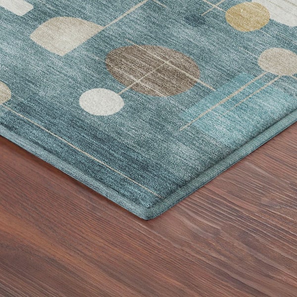 Mayfield Premium Machine Washable Abstract AMF2393 Teal 3 ft. x 5 ft. Area Rug