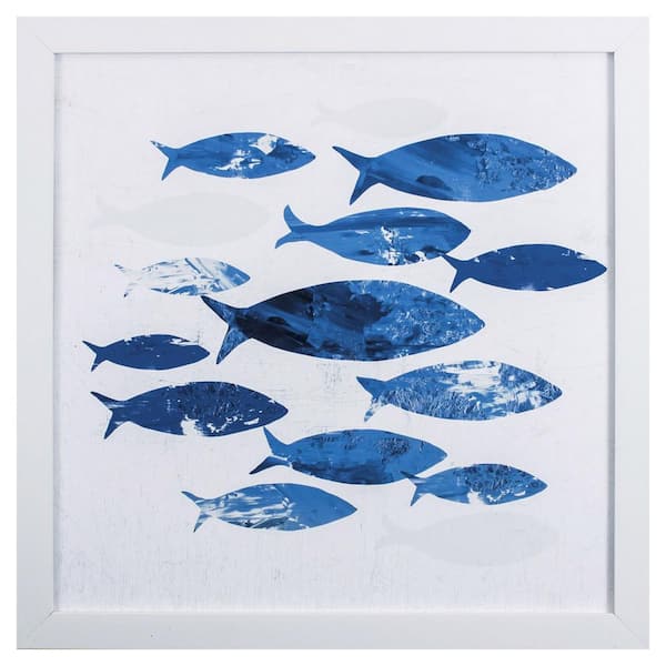 HomeRoots Victoria Marble Blue School of Fish 1 by Unknown Wooden Wall Art