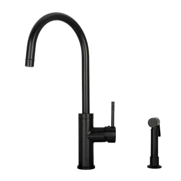 Akicon Single Handle Deck Mount Standard Kitchen Faucet with Side Spray in Matte Black
