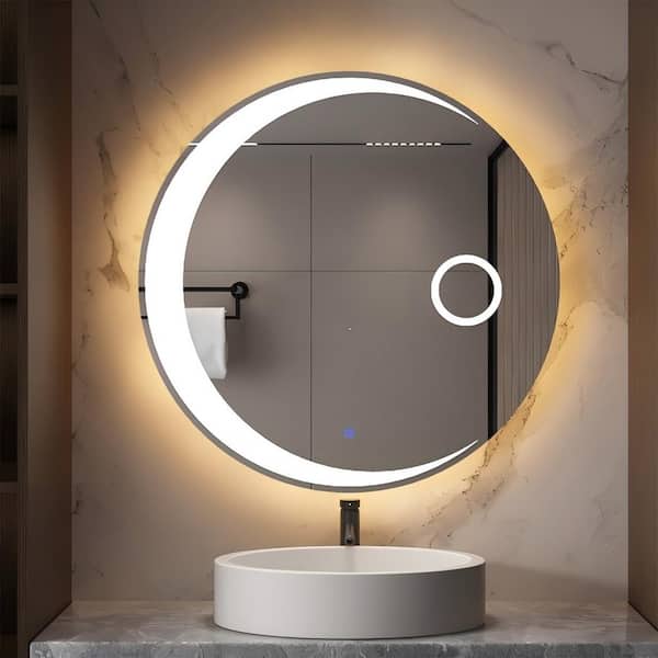 Miscool Anky 24 in. W x 24 in. H Round Frameless Wall Mounted LED Light Bathroom Vanity Mirror, Anti-Fog Dimmable Makeup Mirror