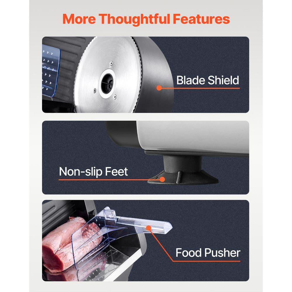 VEVOR 7.5" Silver Electric Meat Slicer with Blade Guard