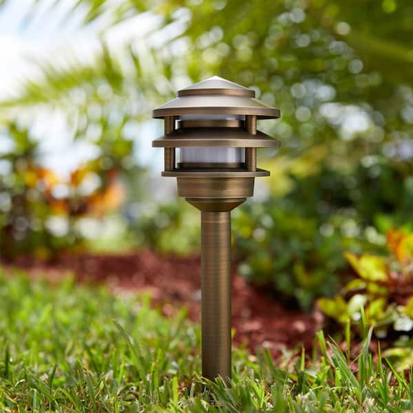 VOLT Low Voltage Bronze Hardwired Brass Pagoda Path Light with LED