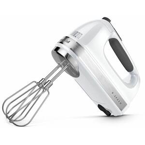 9-Speed White Hand Mixer with Beater and Whisk Attachments