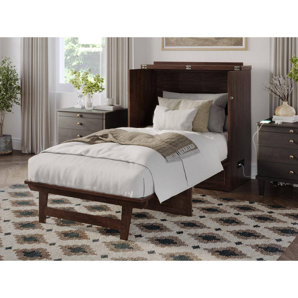 White Twin Murphy Bed Chest with Storage Drawer