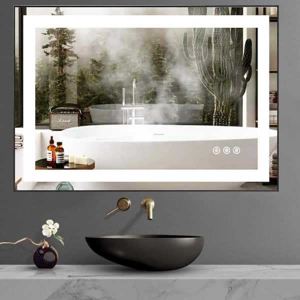 Andrea 24 in. W x 36 in. H Large Rectangular Metal Framed Dimmable Anti Fog Wall Mount LED Bathroom Vanity Mirror in Black