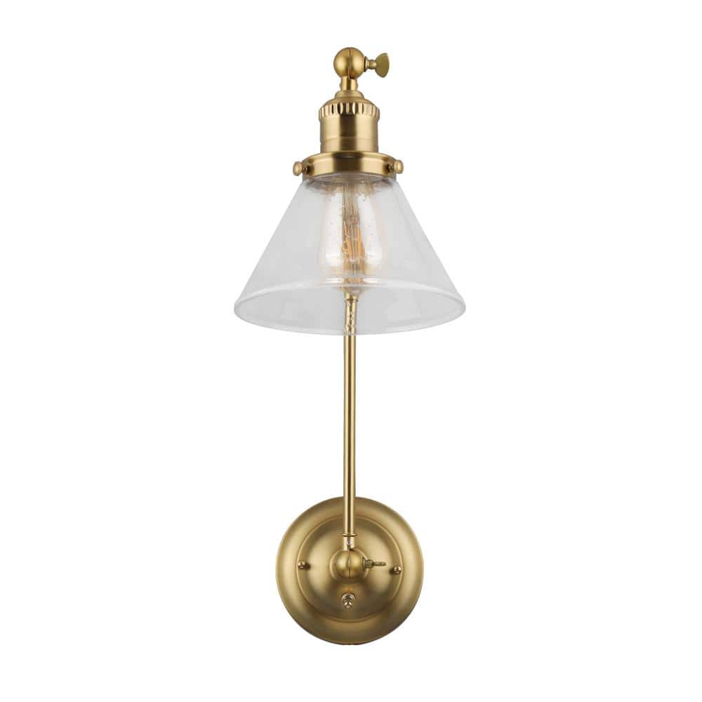 Satin Gold Swing Arm Wall Sconce with Clear Glass Shade