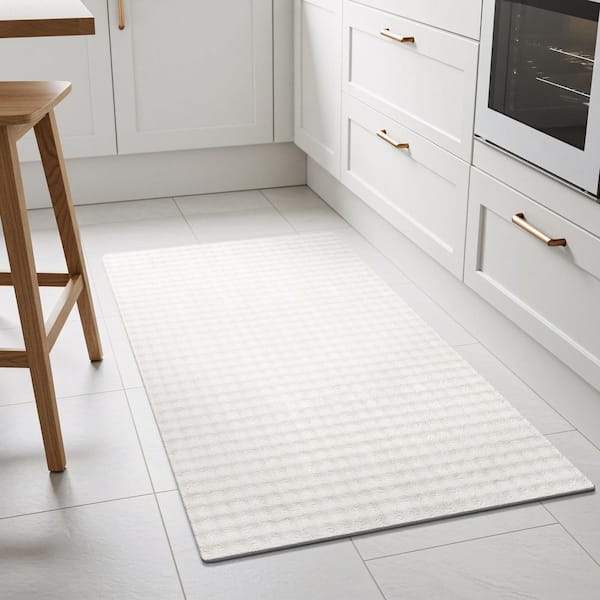 Sequoia 2 ft. x 7 ft. White Non-Slip Rubber Back Washable Polyester Checker Indoor Outdoor Area Rug