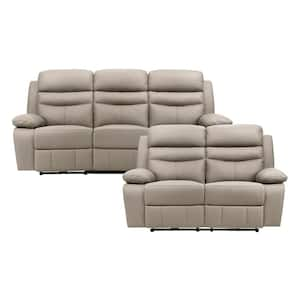 Edelia 86.5 in. W. Pillow Top Arm Leather Rectangle 2-Piece Power Reclining Sofa Set in Latte