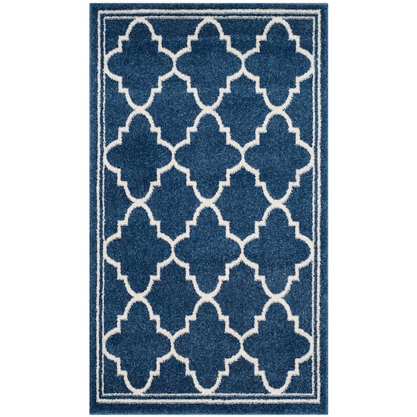 Amherst Navy/Beige Doormat 3 ft. x 4 ft. Border Multi-Trellis Area Rug