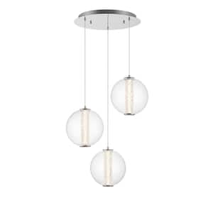 Atomo 63-Watt Integrated LED Chrome Tiered Chandelier with Clear Acrylic Shades