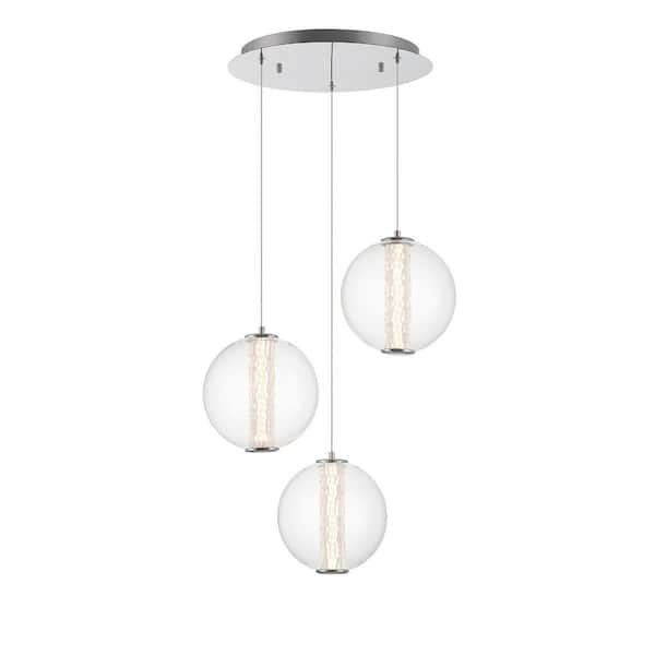 Eurofase Atomo 63-Watt Integrated LED Chrome Tiered Chandelier with Clear Acrylic Shades