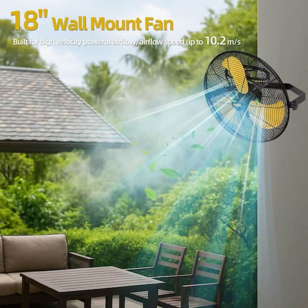 18 in. 3-Speeds High Velocity 4600 CFM Wall Mount Fan in Yellow with IP44 Enclosure Motor, 180° Tilting Oscillating