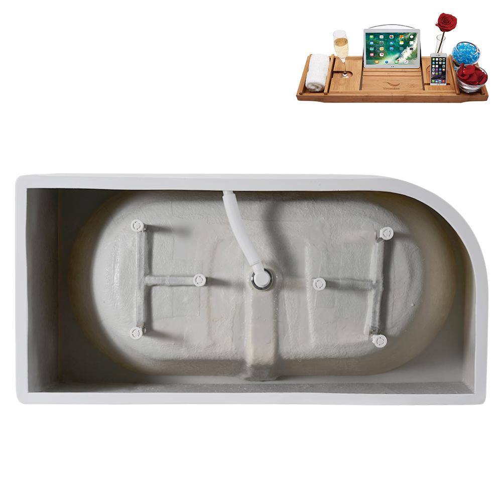 63" Glossy White Acrylic Freestanding Soaking Tub with Tray