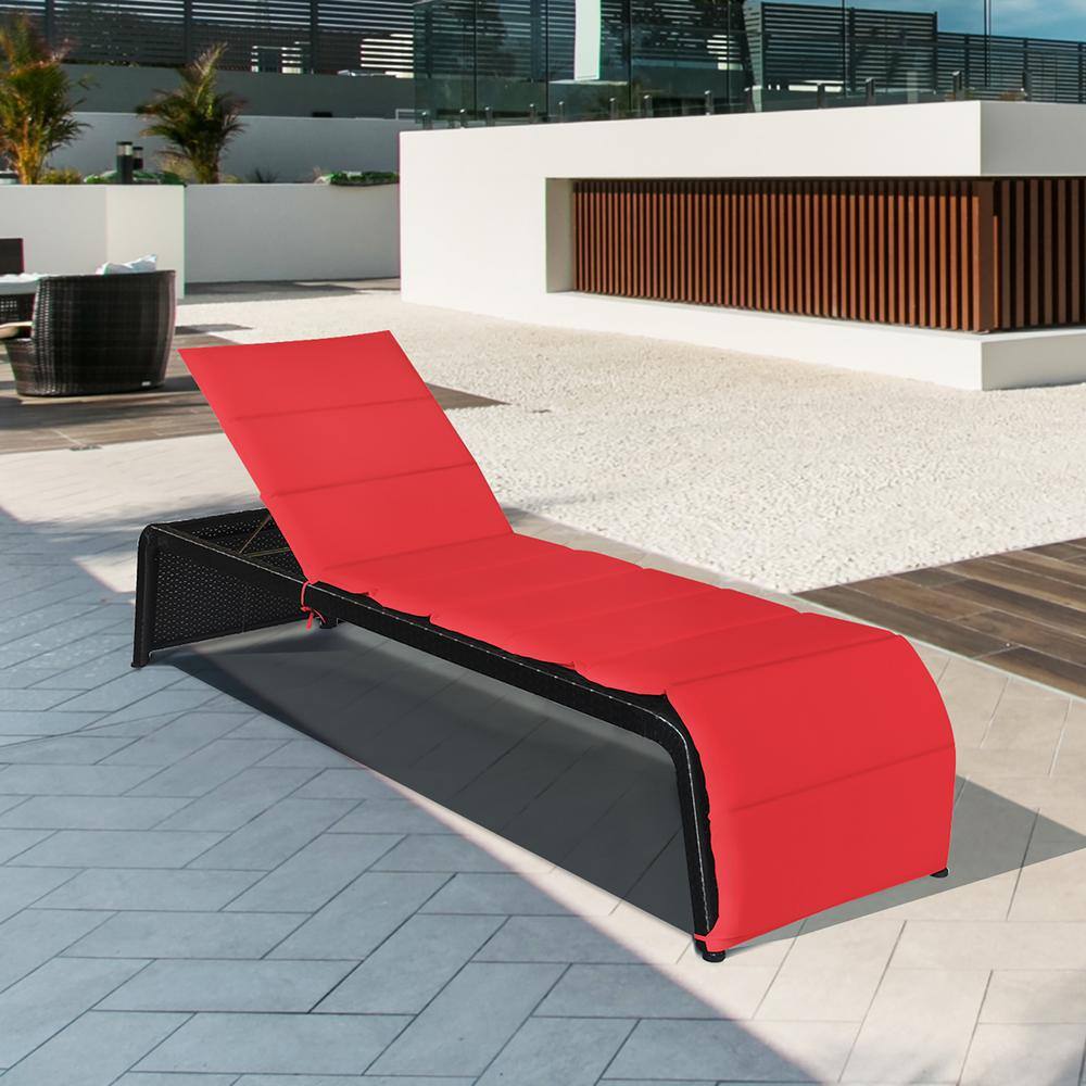 Red Cushioned Armless Steel Chaise Lounger Set