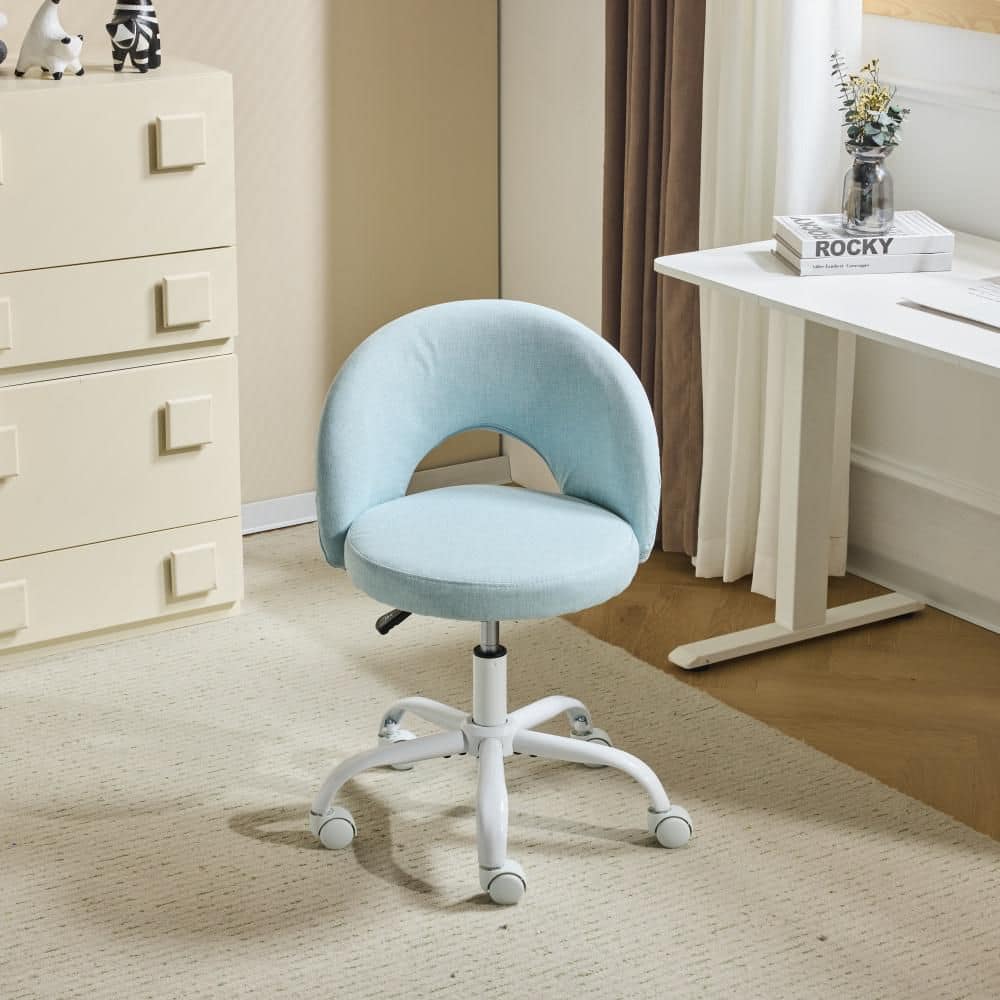 Cotton and Linen Fabric Swivel Office Chair Task Chairin Light Blue with Armless