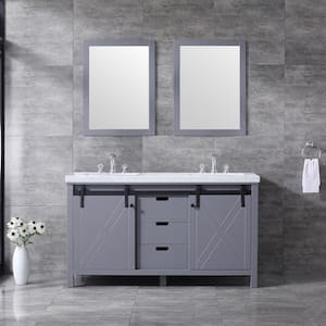 Marsyas 60 in W x 22 in D Dark Grey Double Bath Vanity, Carrara Marble Countertop, Faucet Set and 24 in Mirrors