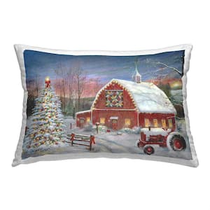 Traditional Winter Holiday Farm Red Print Polyester 14in. X 20in. Throw Pillow