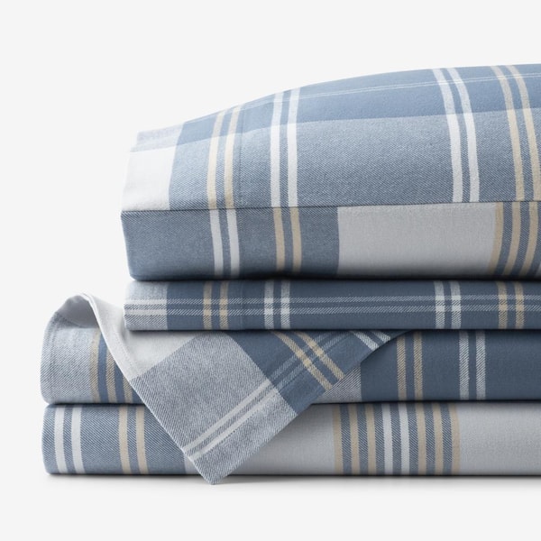 The Company Store Company Cotton Oversized Plaid Velvet Flannel Gray Multi Cotton Full Sheet Set