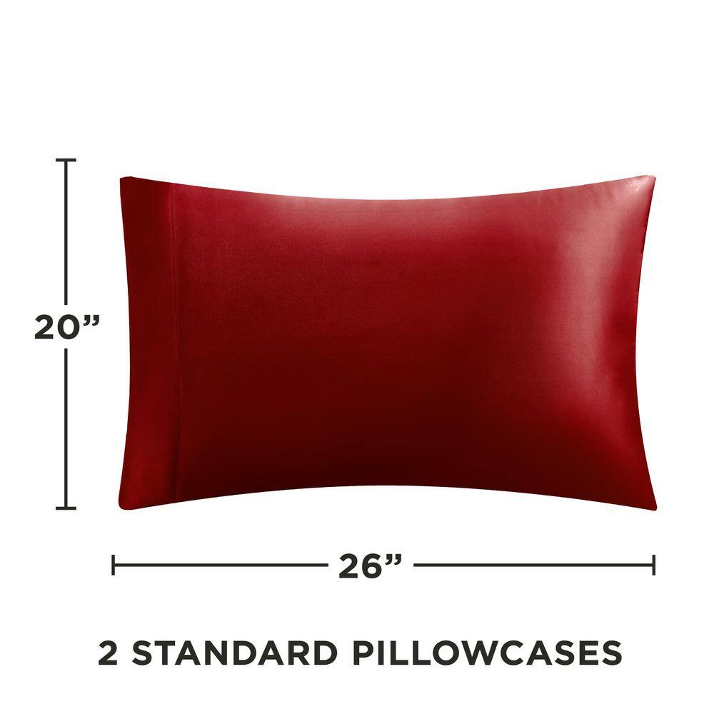 Luxurious Red Satin Silk Standard Pillowcase Set
