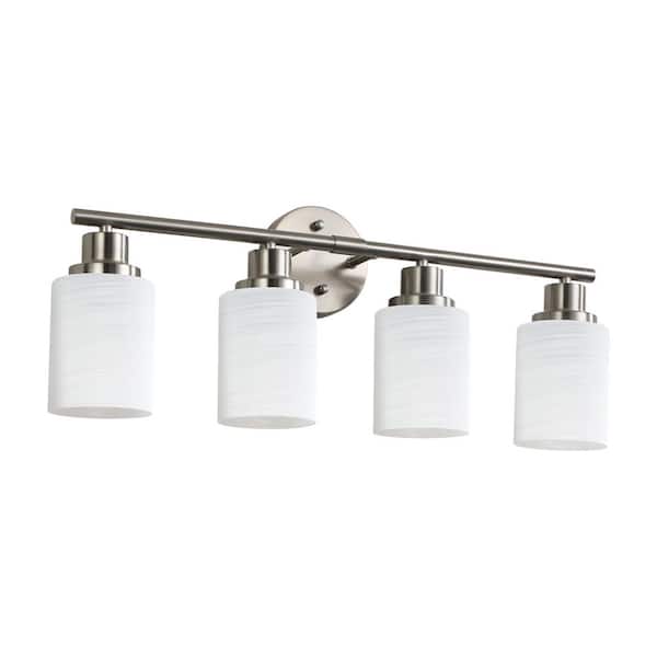 24 in., 4-Light Brushed Nickel Vanity Light with Frosted Glass Shades (No Bulbs)