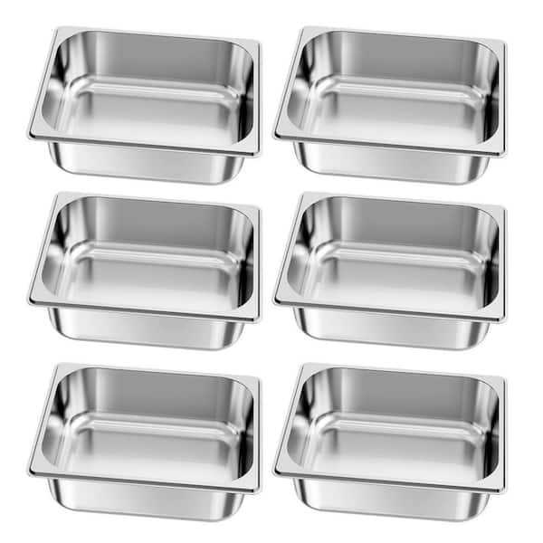 6 Pack 1/2 Size 6.3 Qt. Stainless Steel Hotel Pan, Roasting Pan, 4in. Deep Anti-Jam, Reusable Rustproof Storage for Home