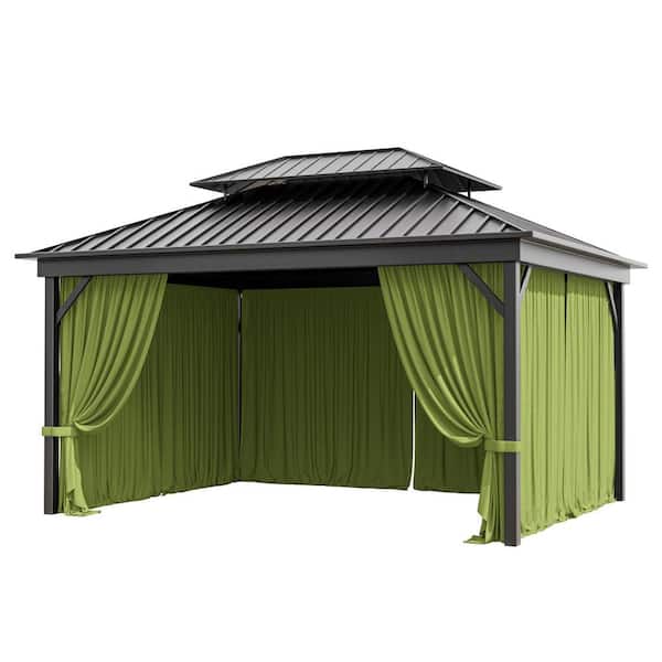 10 ft. x 13 ft. Universal Outdoor Privacy Curtains, Gazebo Replacement with Zipper Grass Green (4-Side Curtain Only)