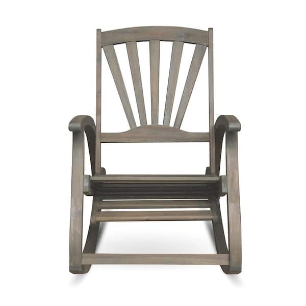 Noble House Sunview Gray Wood Outdoor Patio Rocking Chair with Footrest