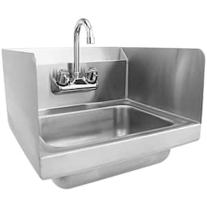 17 in. Wall Mount Stainless Steel 1-Compartment Commercial Hand Wash Sink with Built-In Backsplash and Faucet