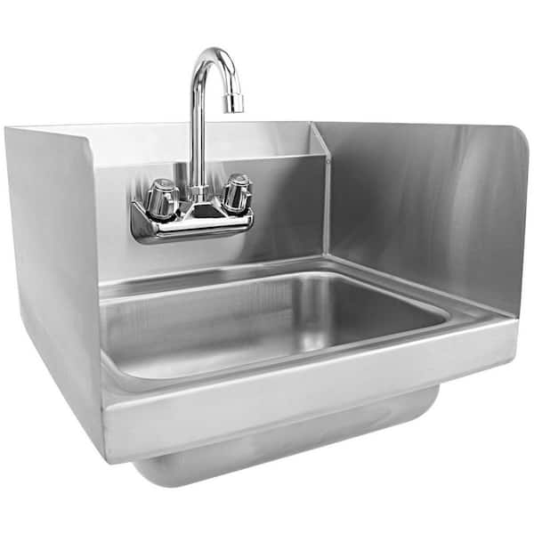 WELLFOR 17 in. Wall Mount Stainless Steel 1-Compartment Commercial Hand Wash Sink with Built-In Backsplash and Faucet